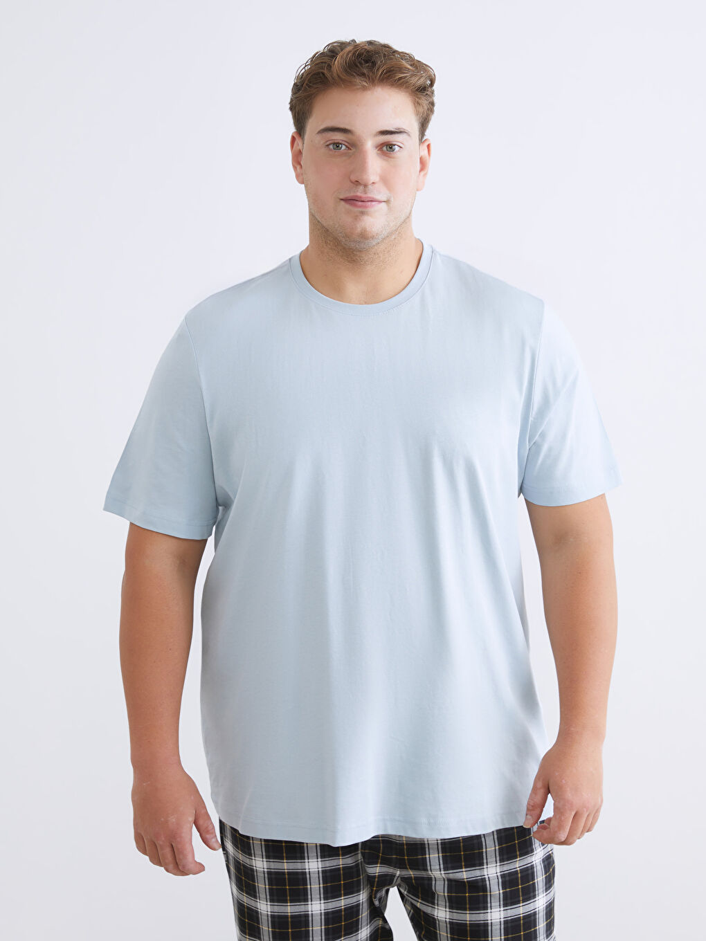 Mavi Büyük Beden Basic Penye Erkek Tişört-1