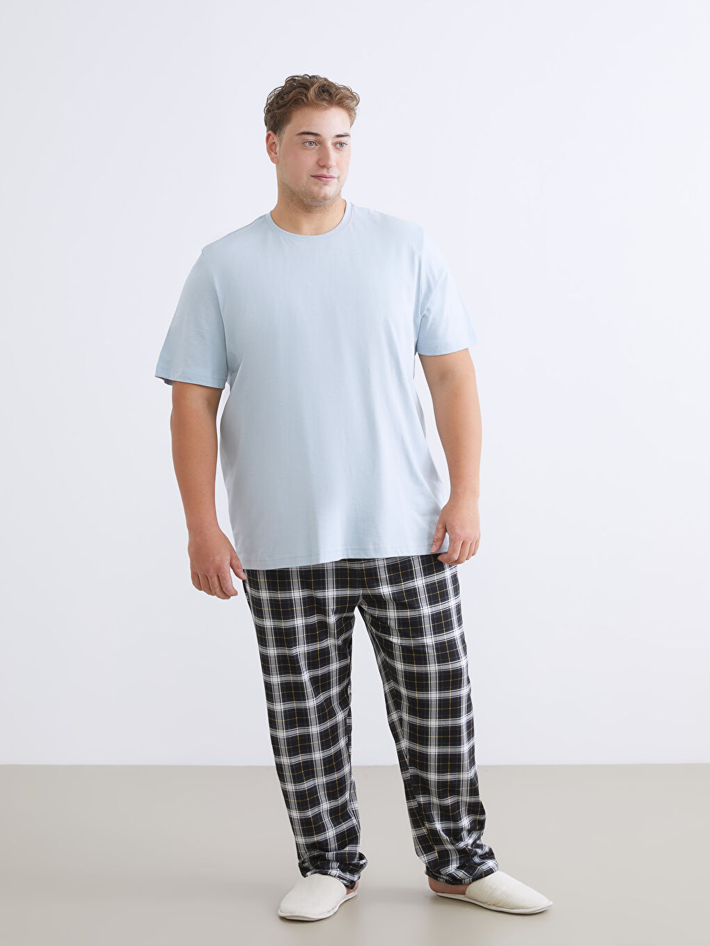 Mavi Büyük Beden Basic Penye Erkek Tişört-2