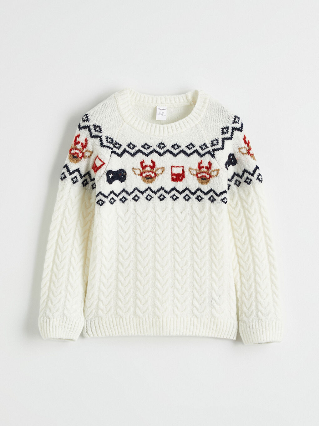 Bej Yılbaşı Temalı Erkek Çocuk Triko Kazak