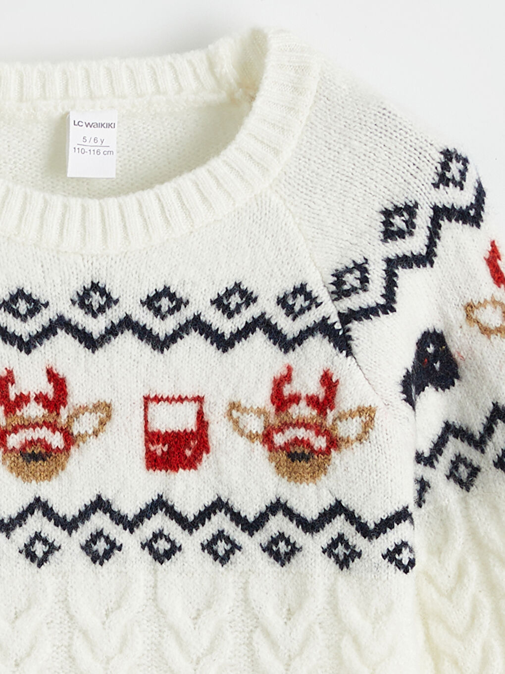 Bej Yılbaşı Temalı Erkek Çocuk Triko Kazak-1