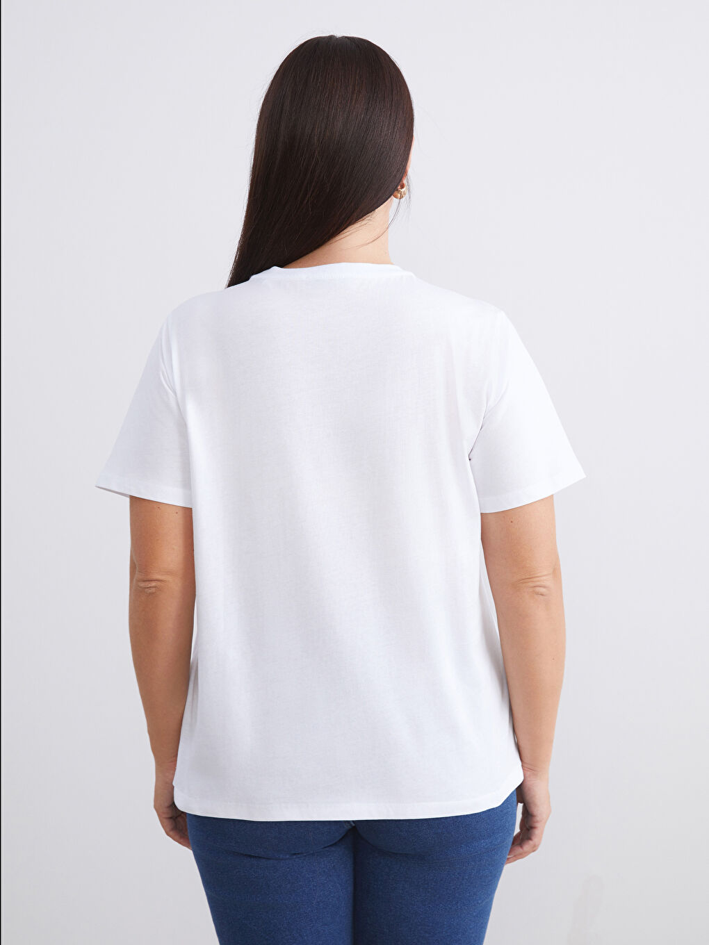 Siyah Büyük Beden Bisiklet Yaka Kadın Tişört 2'li-7