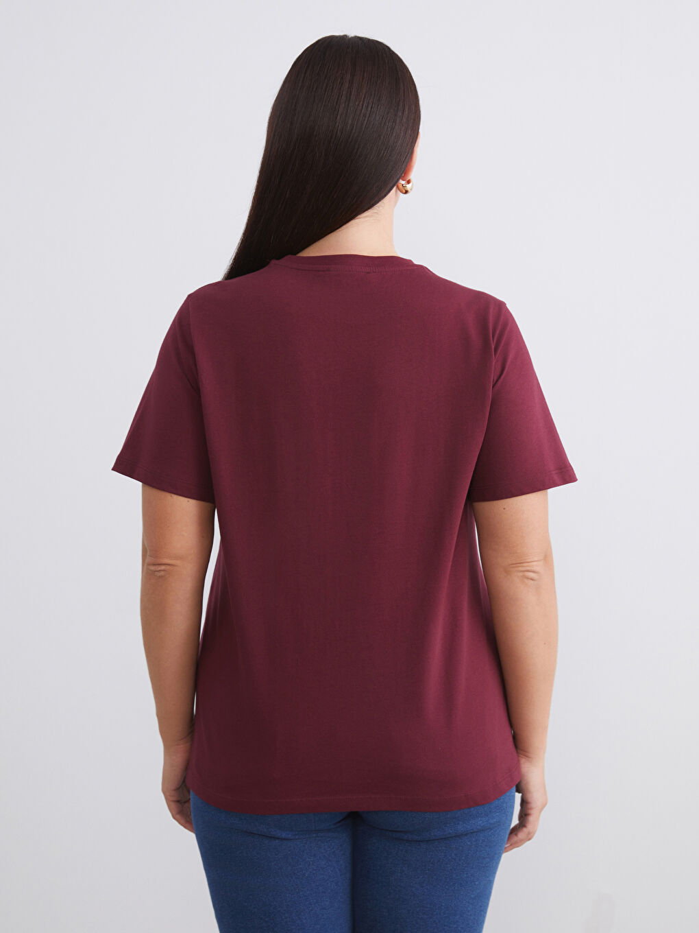 Siyah Büyük Beden Bisiklet Yaka Kadın Tişört 2'li-7