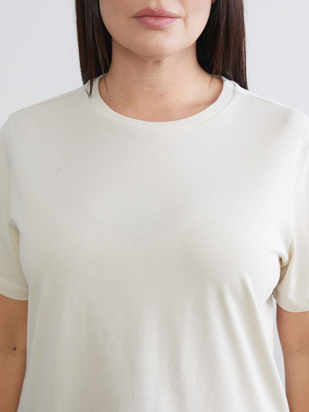 Kahverengi Büyük Beden Bisiklet Yaka Kadın Tişört 2'li-4