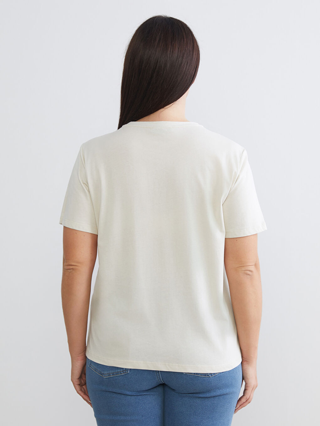 Kahverengi Büyük Beden Bisiklet Yaka Kadın Tişört 2'li-6