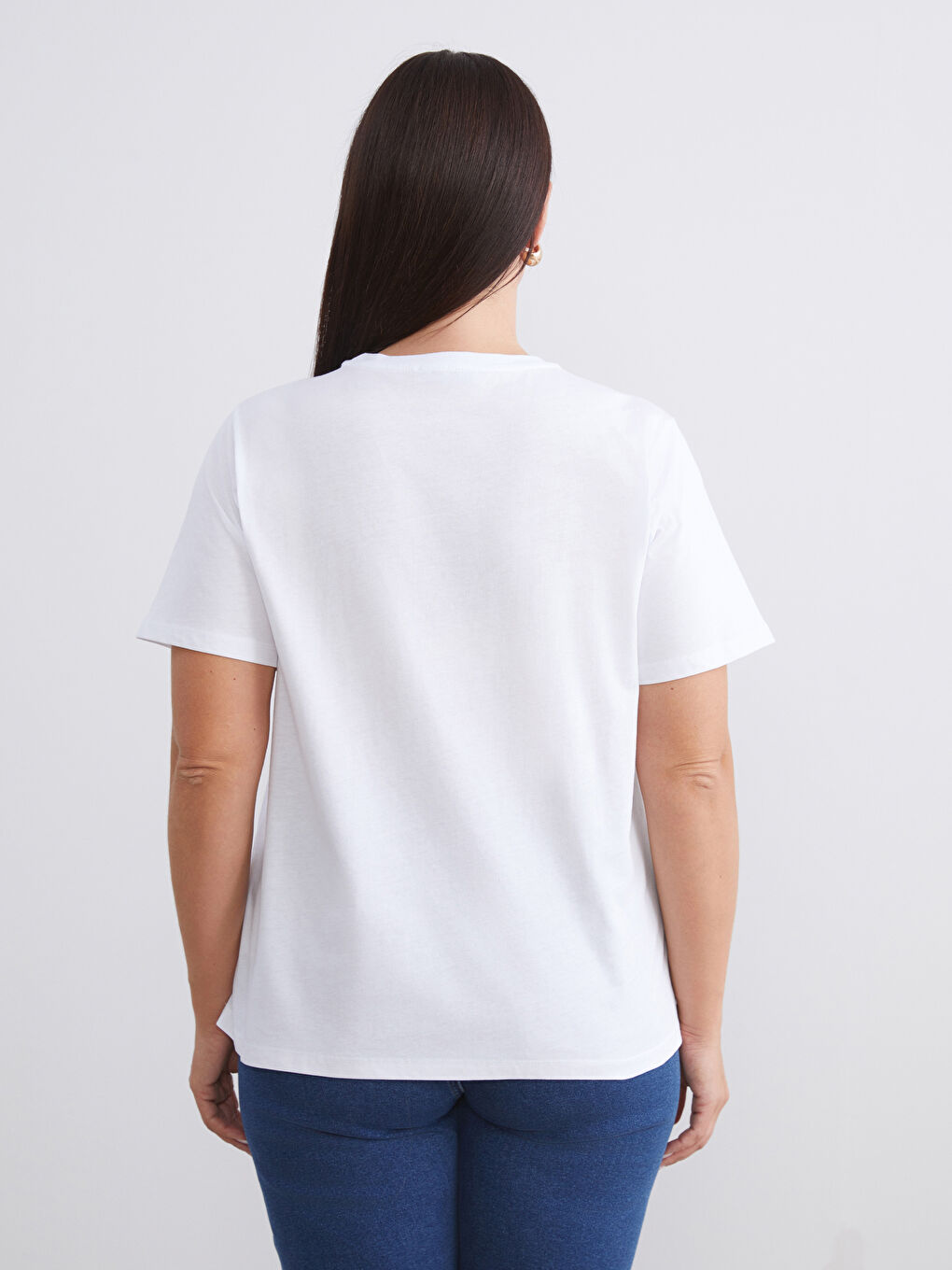 Beyaz Büyük Beden Bisiklet Yaka Kadın Tişört 2'li-5