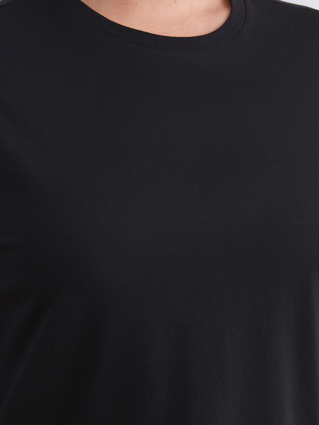 Siyah Büyük Beden Bisiklet Yaka Kadın Tişört 2'li-4