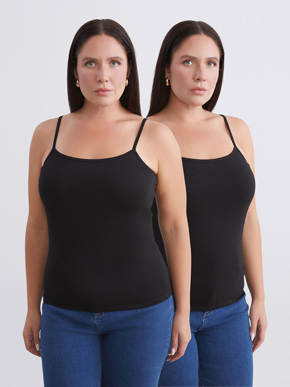 Siyah Büyük Beden U Yaka Kadın Atlet 2'li