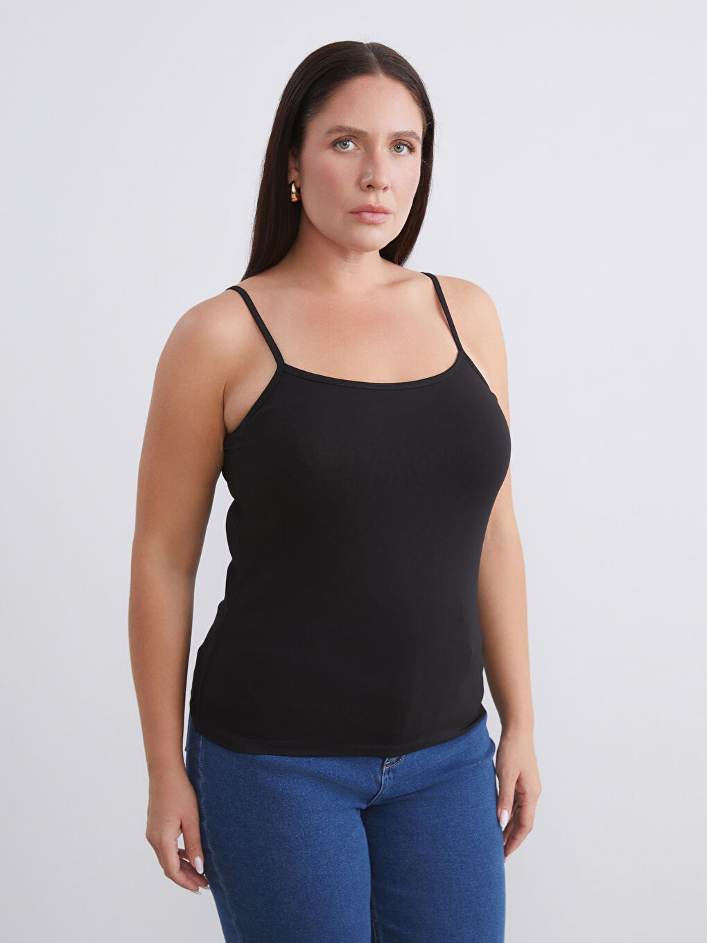 Siyah Büyük Beden U Yaka Kadın Atlet 2'li-1