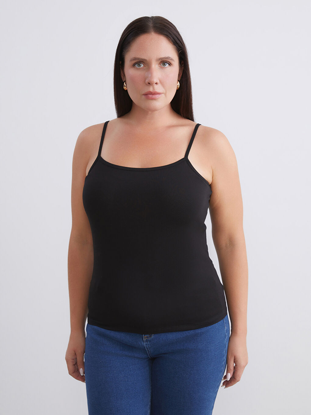 Siyah Büyük Beden U Yaka Kadın Atlet 2'li-2