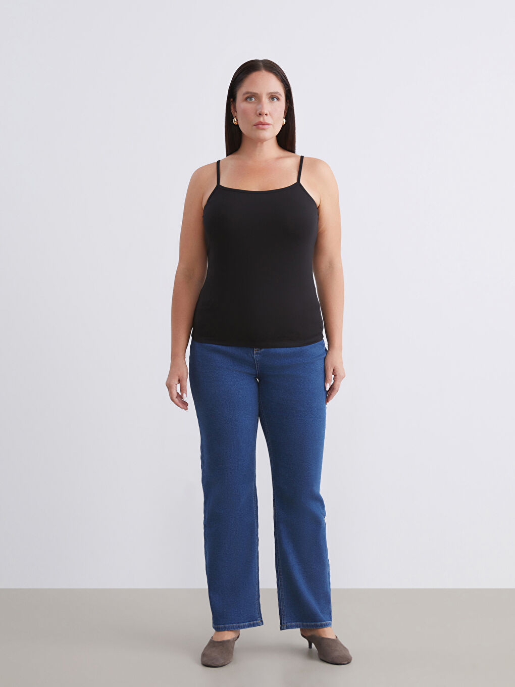 Siyah Büyük Beden U Yaka Kadın Atlet 2'li-3