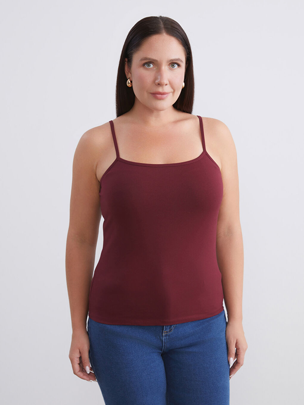 Bordo Büyük Beden U Yaka Kadın Atlet 2'li-2