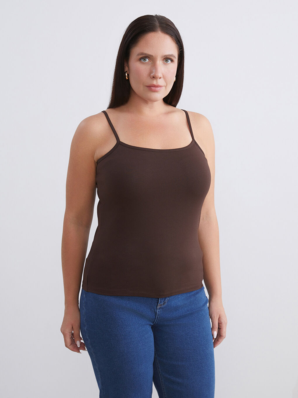 Kahverengi Büyük Beden U Yaka Kadın Atlet 2'li-1