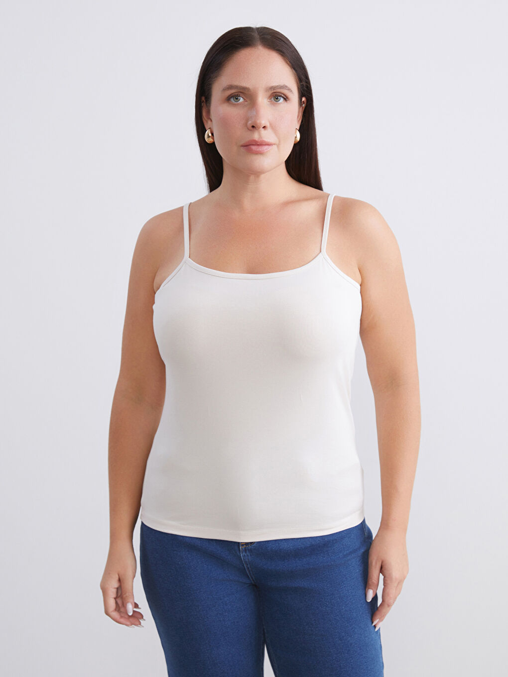 Kahverengi Büyük Beden U Yaka Kadın Atlet 2'li-2