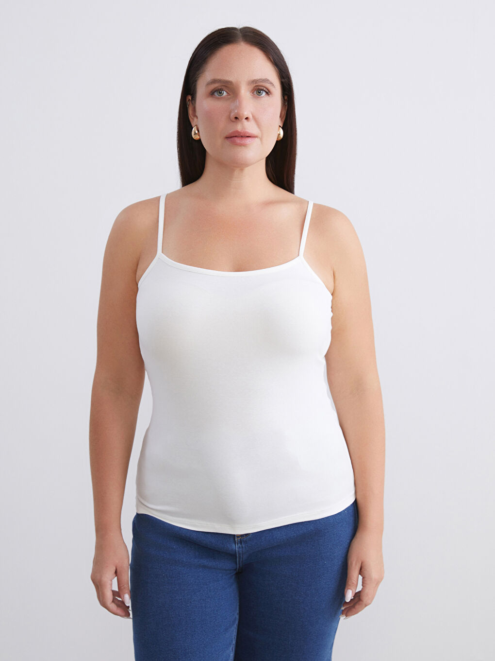 Beyaz Büyük Beden U Yaka Kadın Atlet 2'li-1