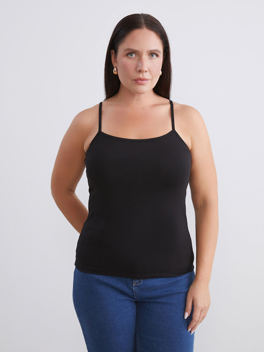 Beyaz Büyük Beden U Yaka Kadın Atlet 2'li-2