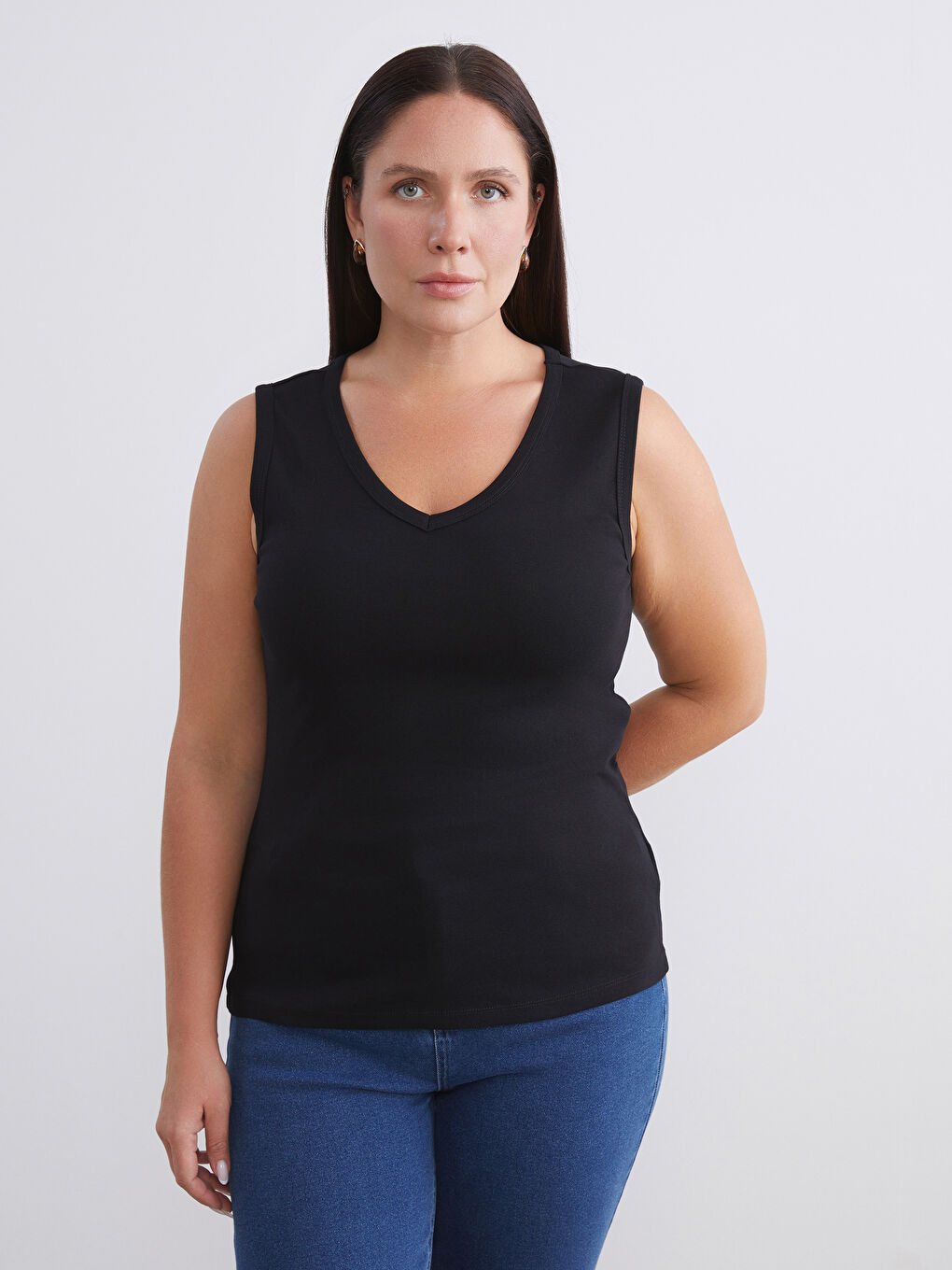 Bordo Büyük Beden V Yaka Kadın Atlet 2'li-1