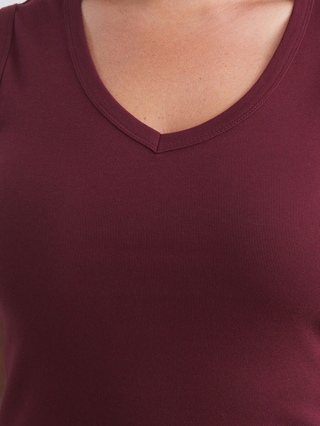 Bordo Büyük Beden V Yaka Kadın Atlet 2'li-5