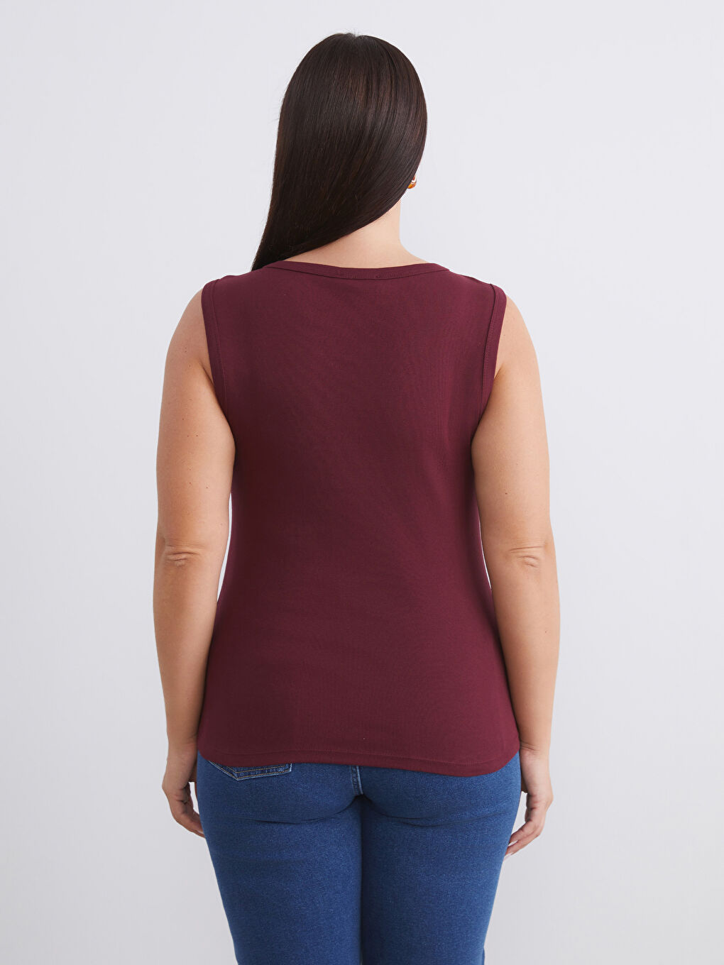 Bordo Büyük Beden V Yaka Kadın Atlet 2'li-6