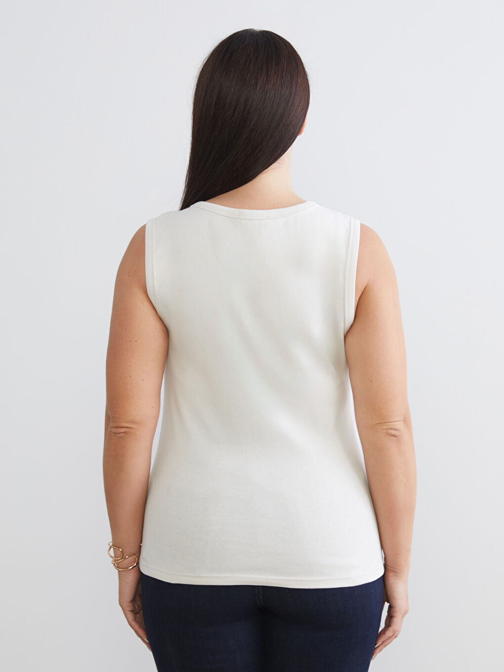 Bej Büyük Beden V Yaka Kadın Atlet 2'li-6