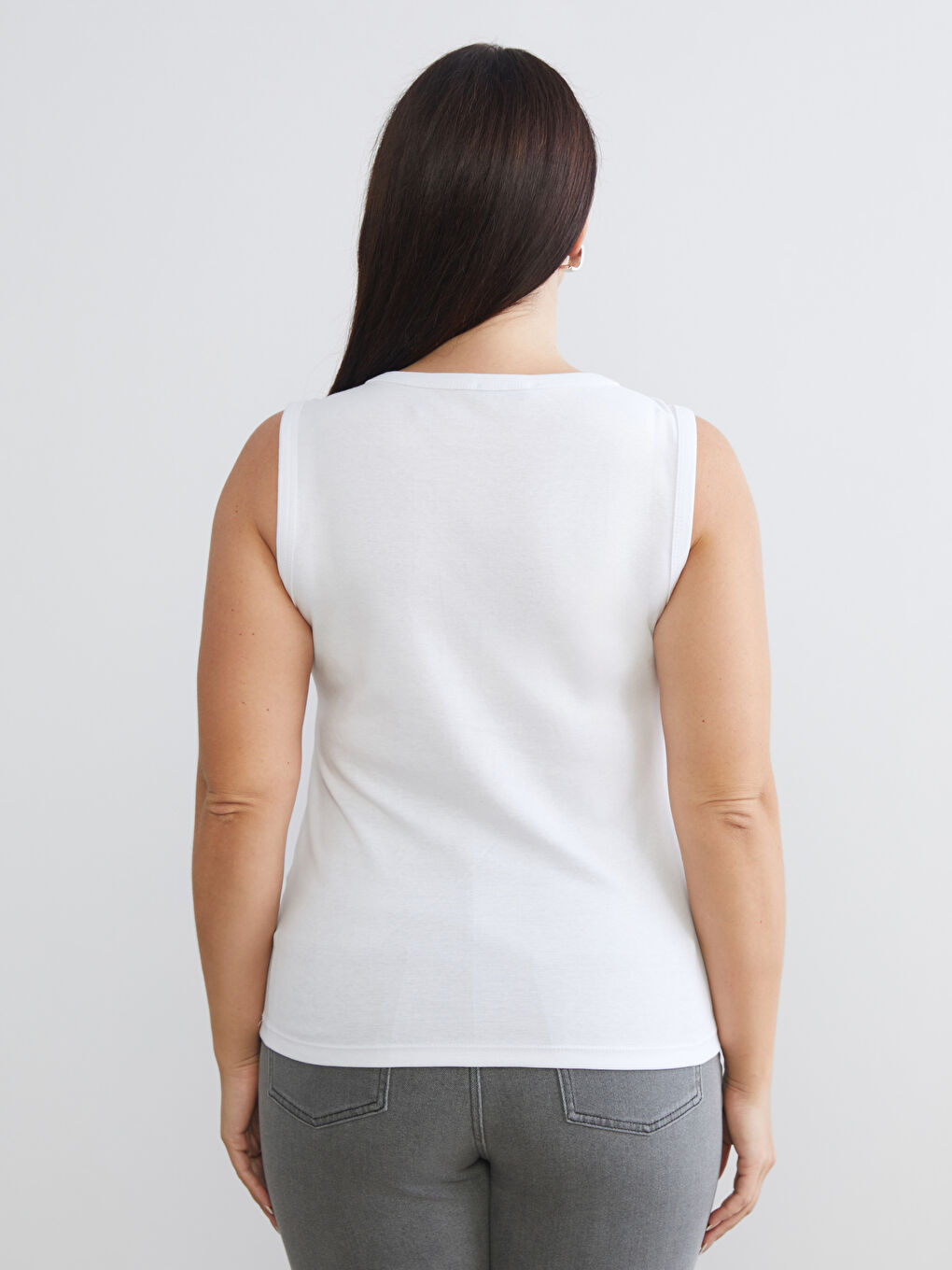 Beyaz Büyük Beden V Yaka Kadın Atlet 2'li-6