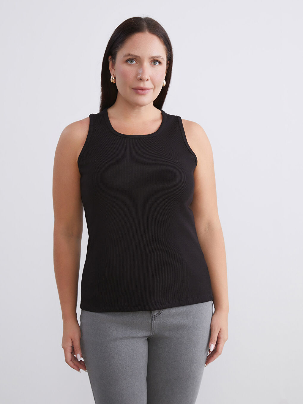 Bordo Büyük Beden Bisiklet Yaka Kadın Atlet 2'li-2