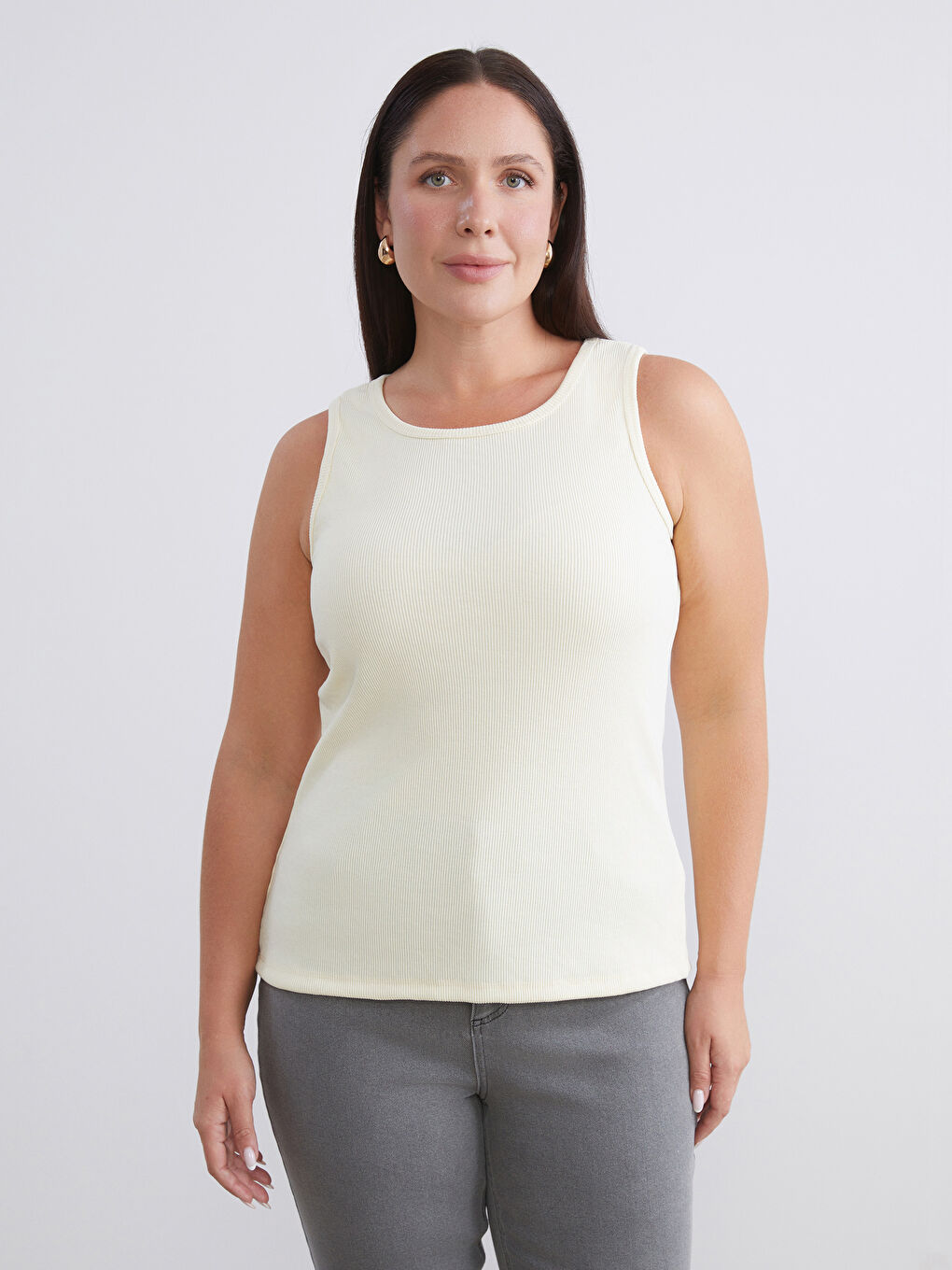 Beyaz Büyük Beden Bisiklet Yaka Kadın Atlet 2'li-2