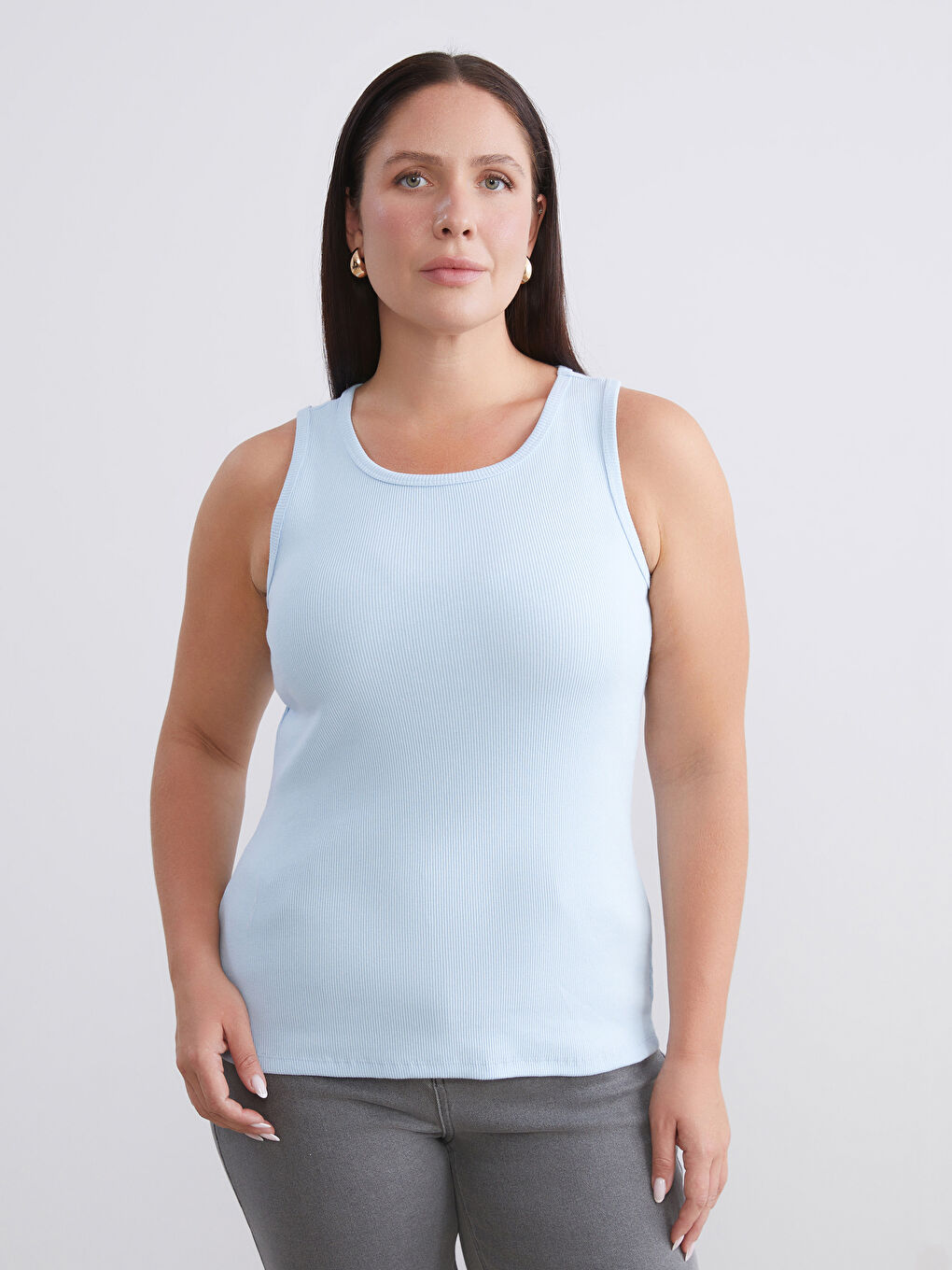 Pembe Büyük Beden Bisiklet Yaka Kadın Atlet 2'li-1