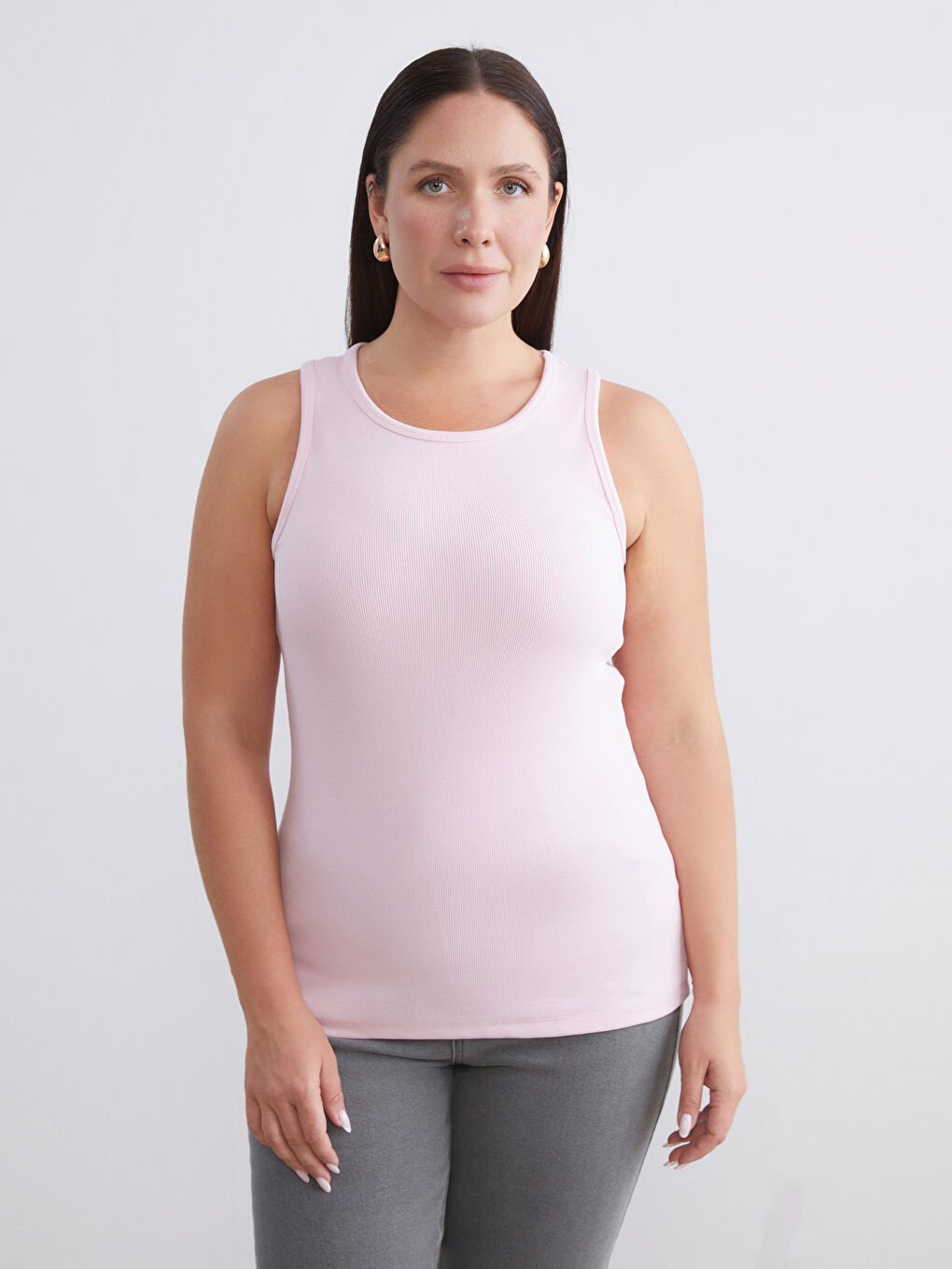 Pembe Büyük Beden Bisiklet Yaka Kadın Atlet 2'li-2