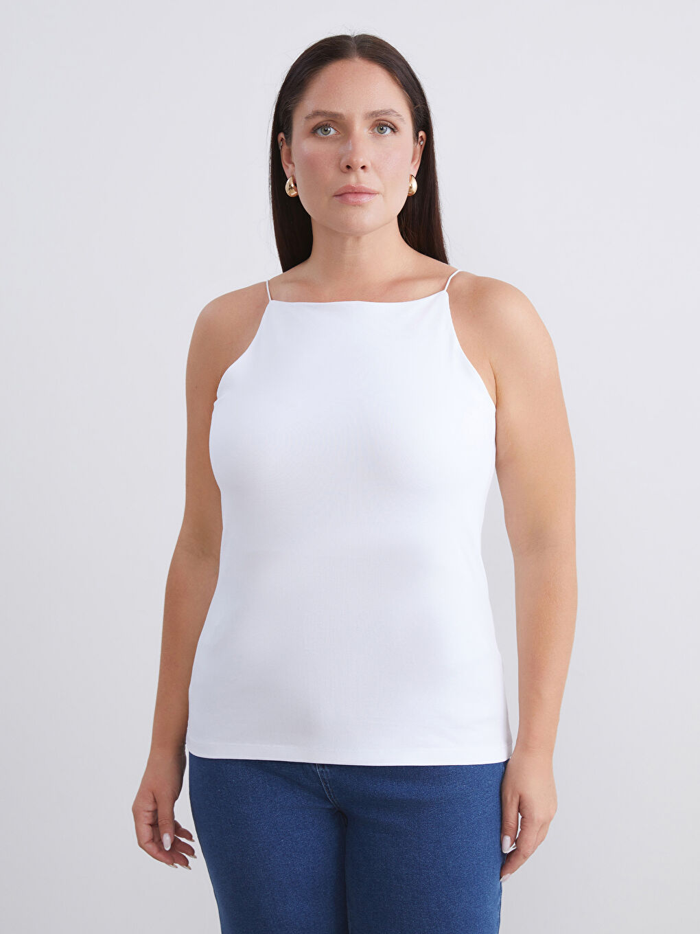 Siyah Büyük Beden Halter Yaka Kadın Atlet 2'li-2