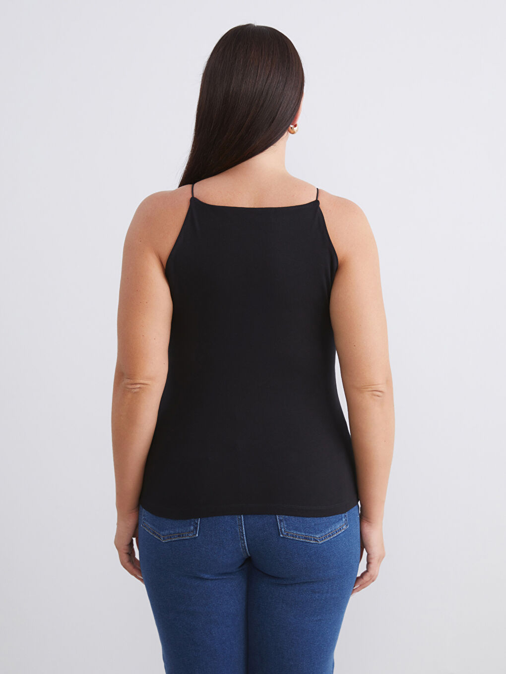 Siyah Büyük Beden Halter Yaka Kadın Atlet 2'li-6