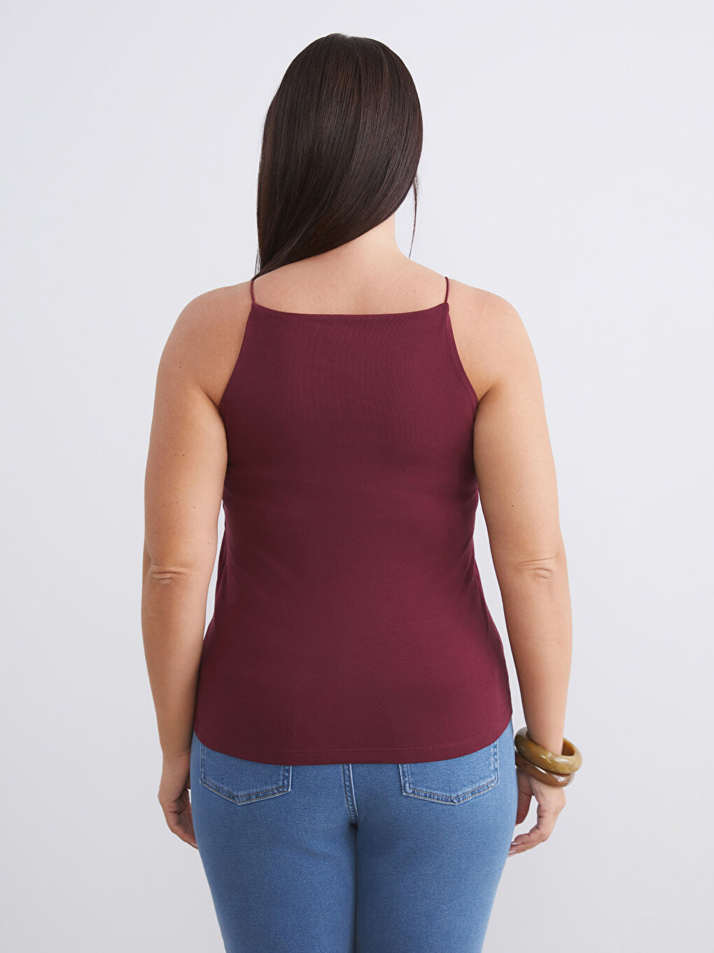 Bordo Büyük Beden Halter Yaka Kadın Atlet 2'li-6