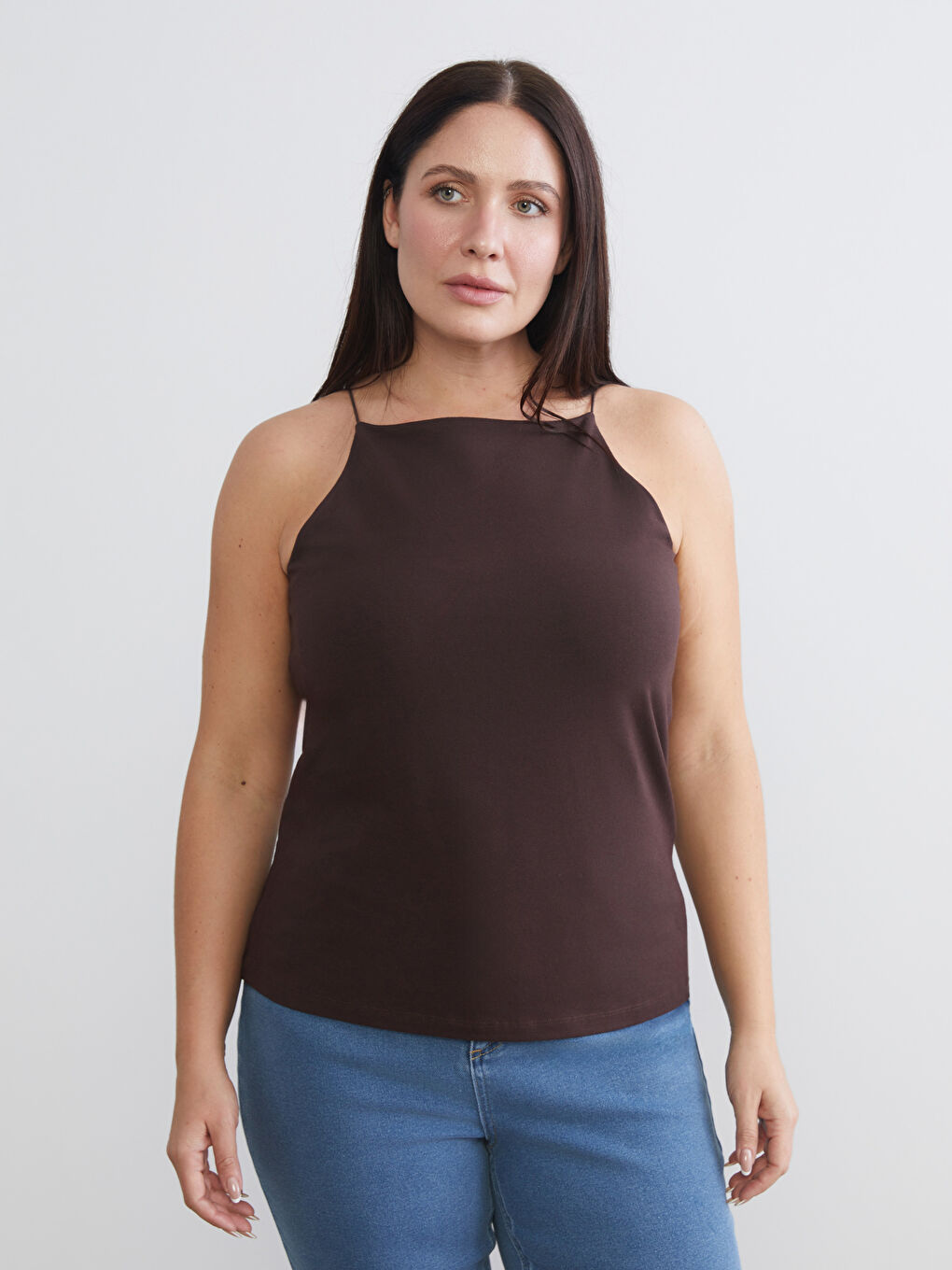 Bej Büyük Beden Halter Yaka Kadın Atlet 2'li-2