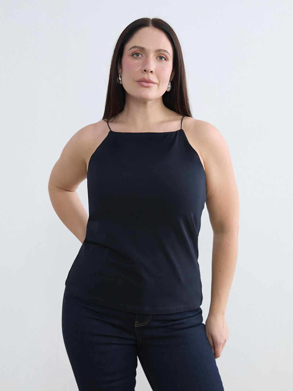 Beyaz Büyük Beden Halter Yaka Kadın Atlet 2'li-1