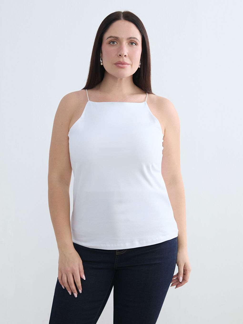 Beyaz Büyük Beden Halter Yaka Kadın Atlet 2'li-5