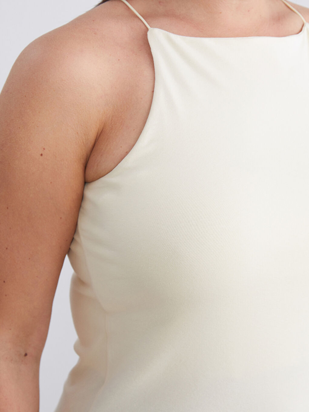 Beyaz Büyük Beden Halter Yaka Kadın Atlet 2'li-5