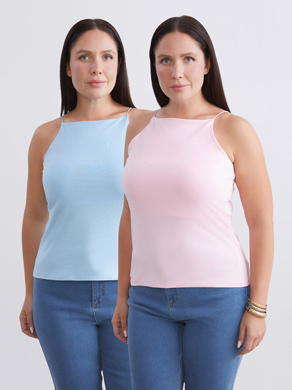 Pembe Büyük Beden Halter Yaka Kadın Atlet 2'li