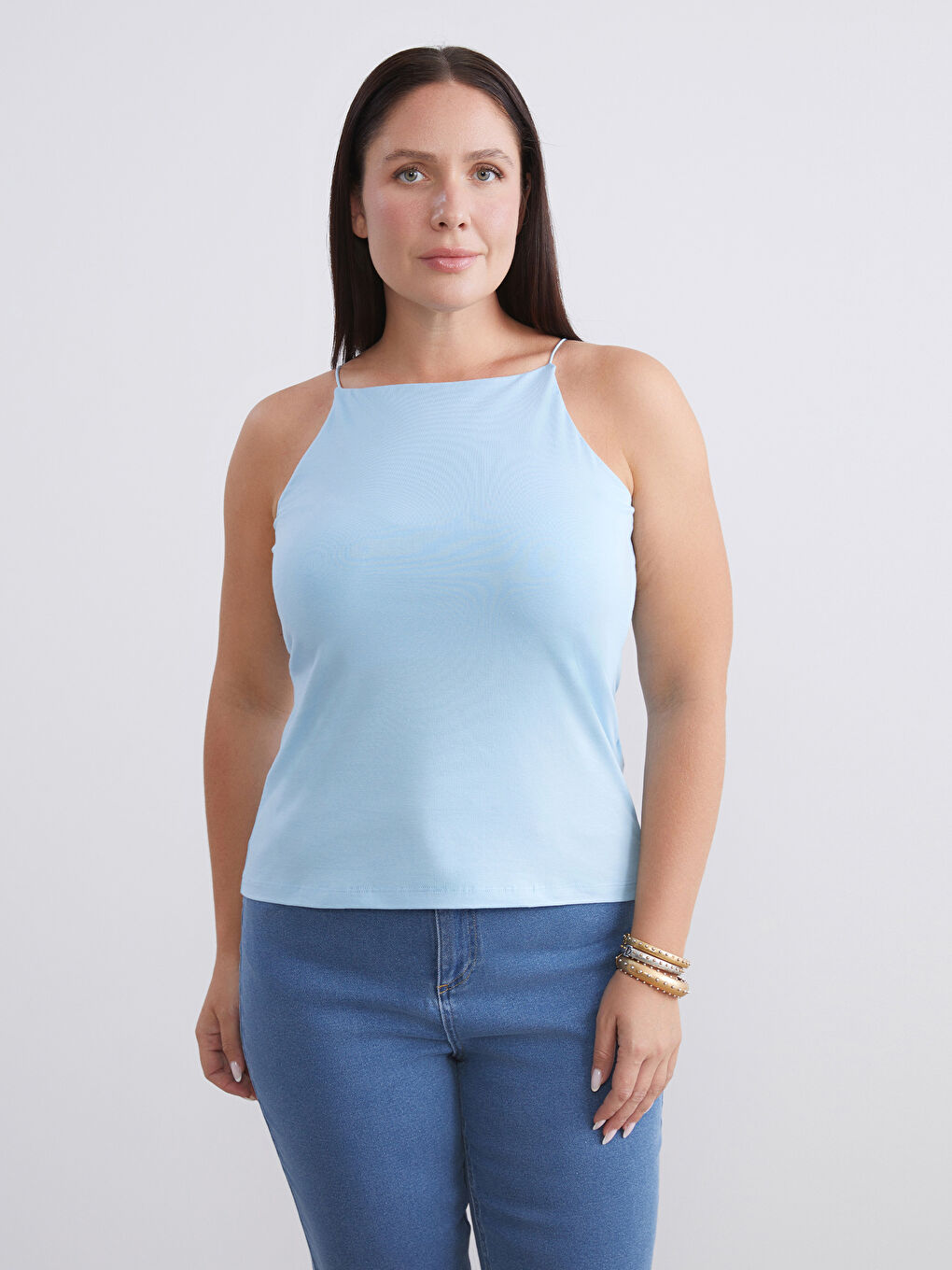 Pembe Büyük Beden Halter Yaka Kadın Atlet 2'li-1