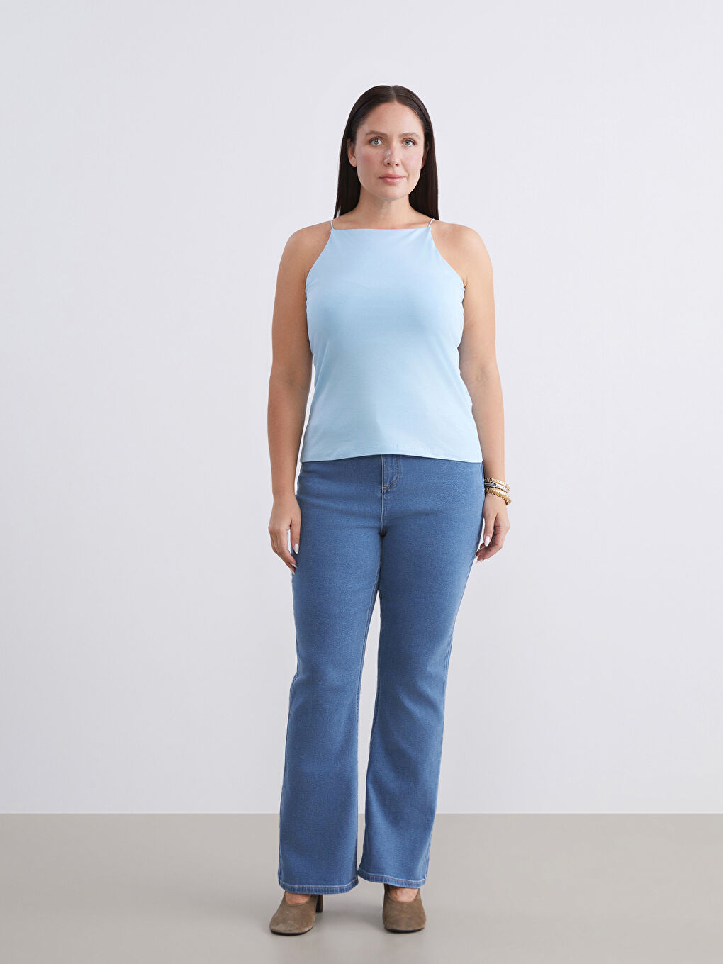 Pembe Büyük Beden Halter Yaka Kadın Atlet 2'li-3