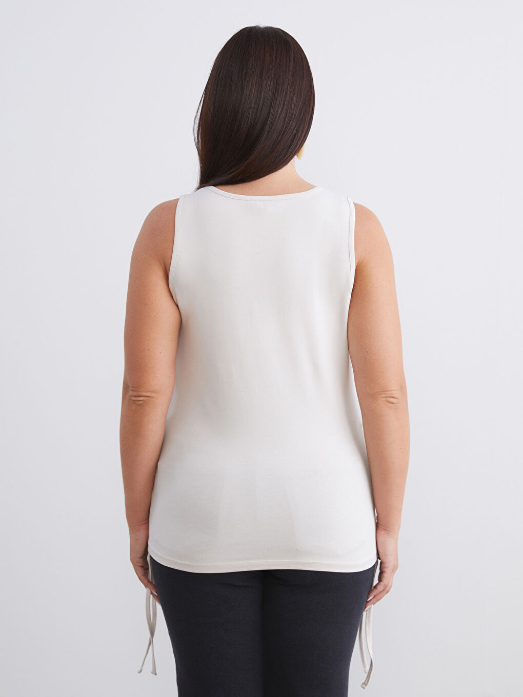 Haki Büyük Beden Kare Yaka Büzgülü Kadın Atlet 2'li-6