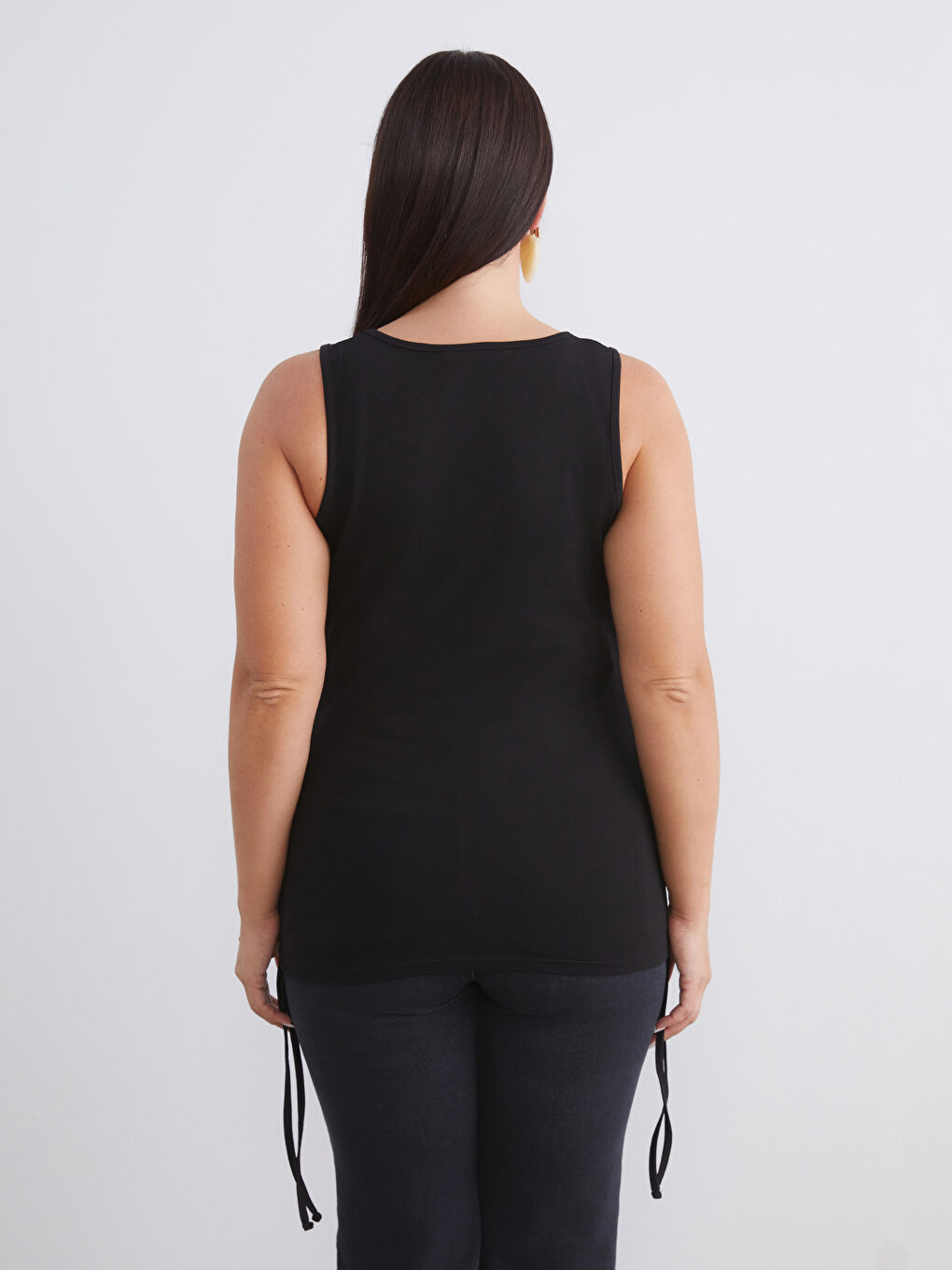 Siyah Büyük Beden Kare Yaka Büzgülü Kadın Atlet 2'li-6