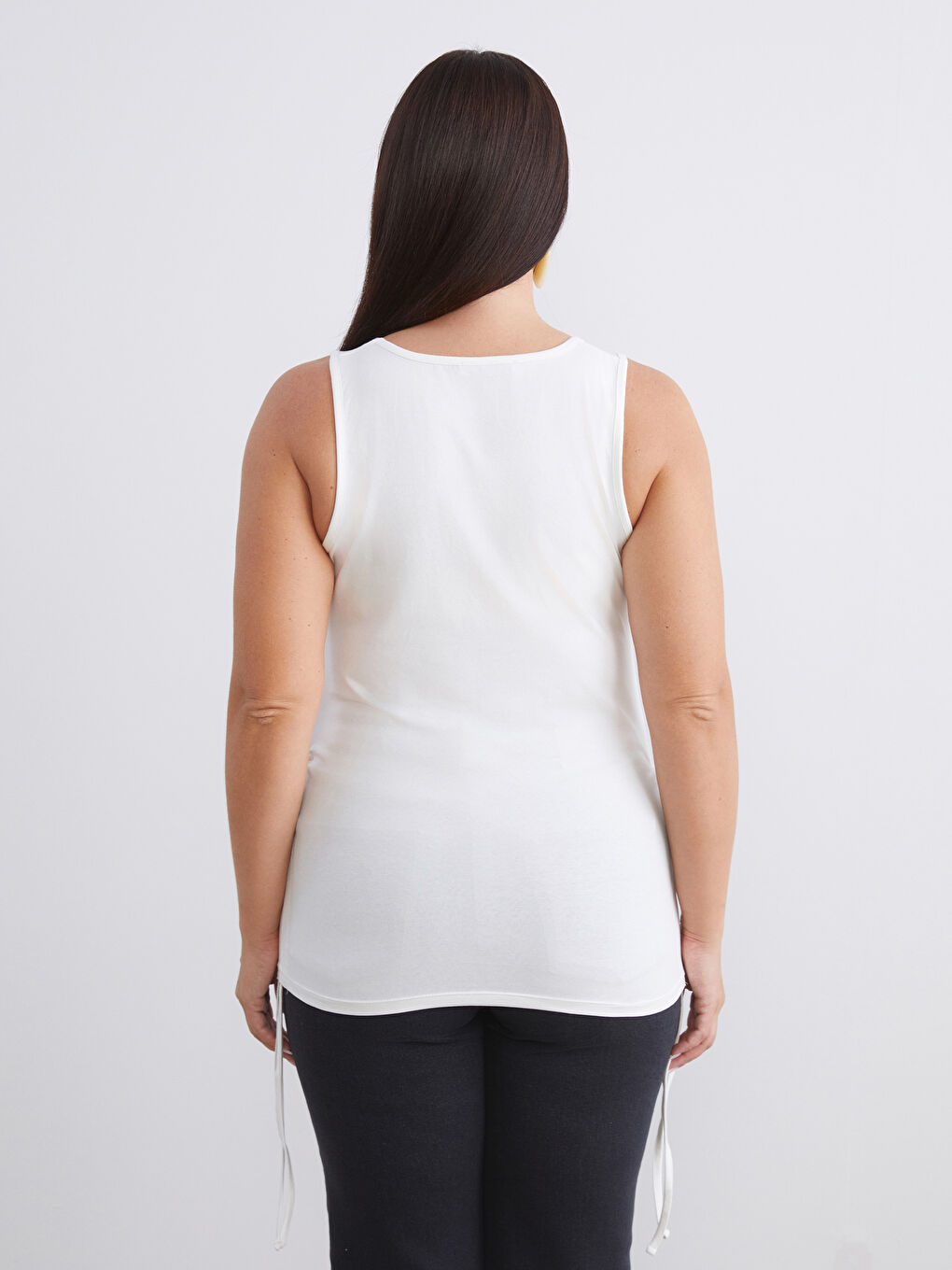 Siyah Büyük Beden Kare Yaka Büzgülü Kadın Atlet 2'li-7