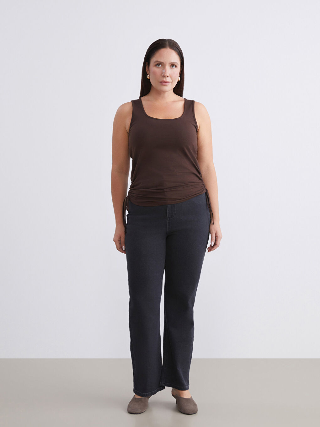 Bordo Büyük Beden Kare Yaka Büzgülü Kadın Atlet 2'li-3