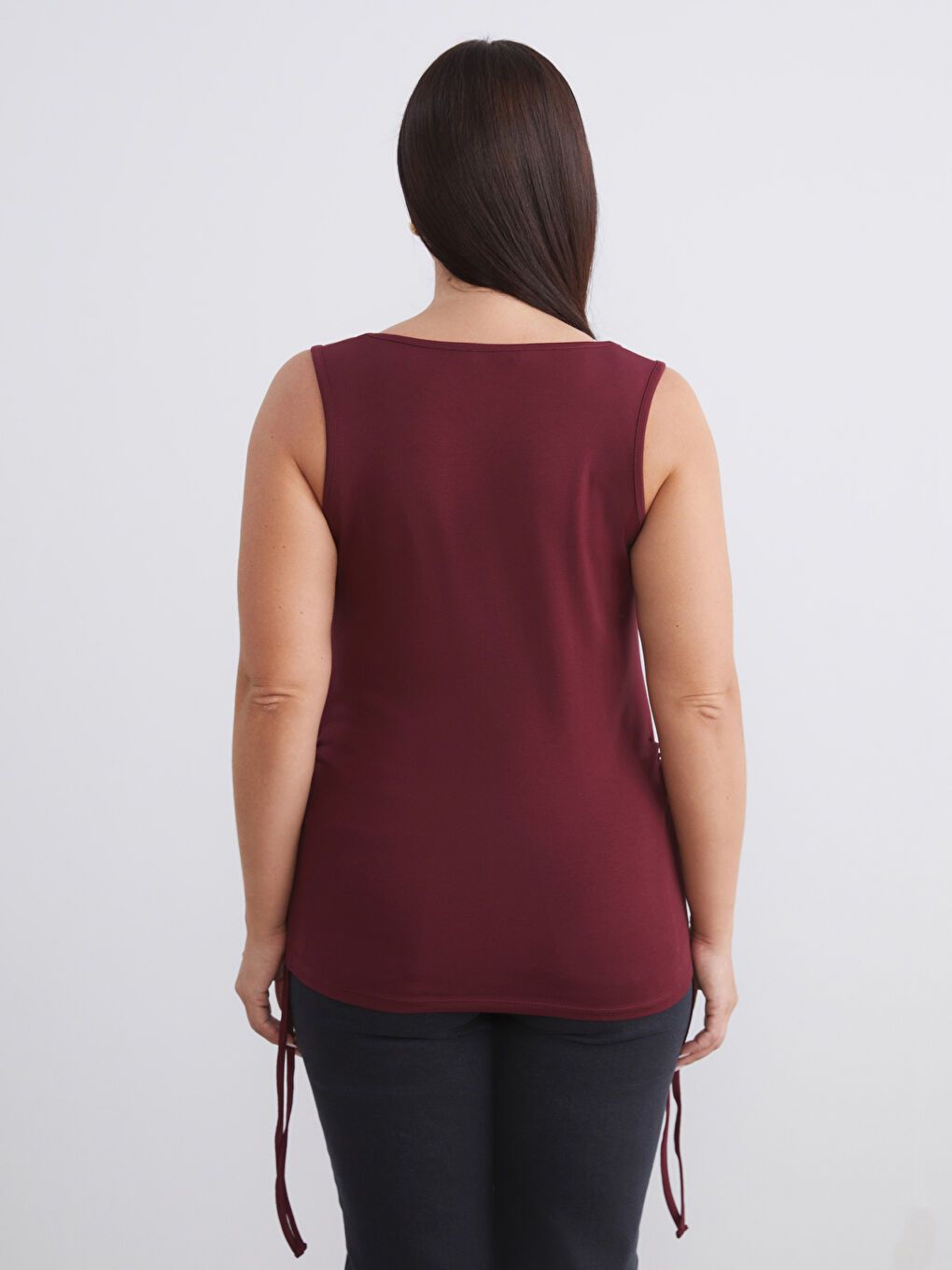 Bordo Büyük Beden Kare Yaka Büzgülü Kadın Atlet 2'li-6