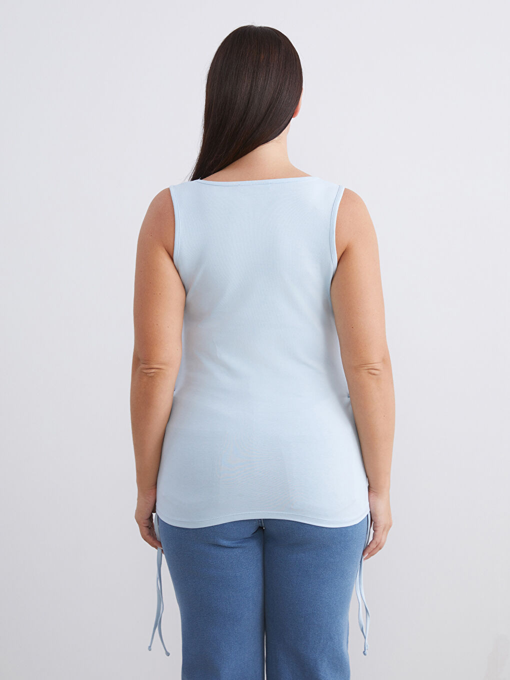 Sarı Büyük Beden Kare Yaka Büzgülü Kadın Atlet 2'li-6