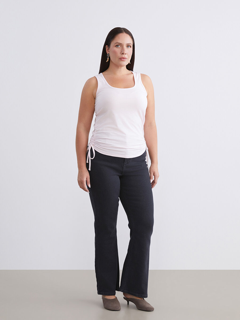 Pembe Büyük Beden Kare Yaka Büzgülü Kadın Atlet 2'li-3