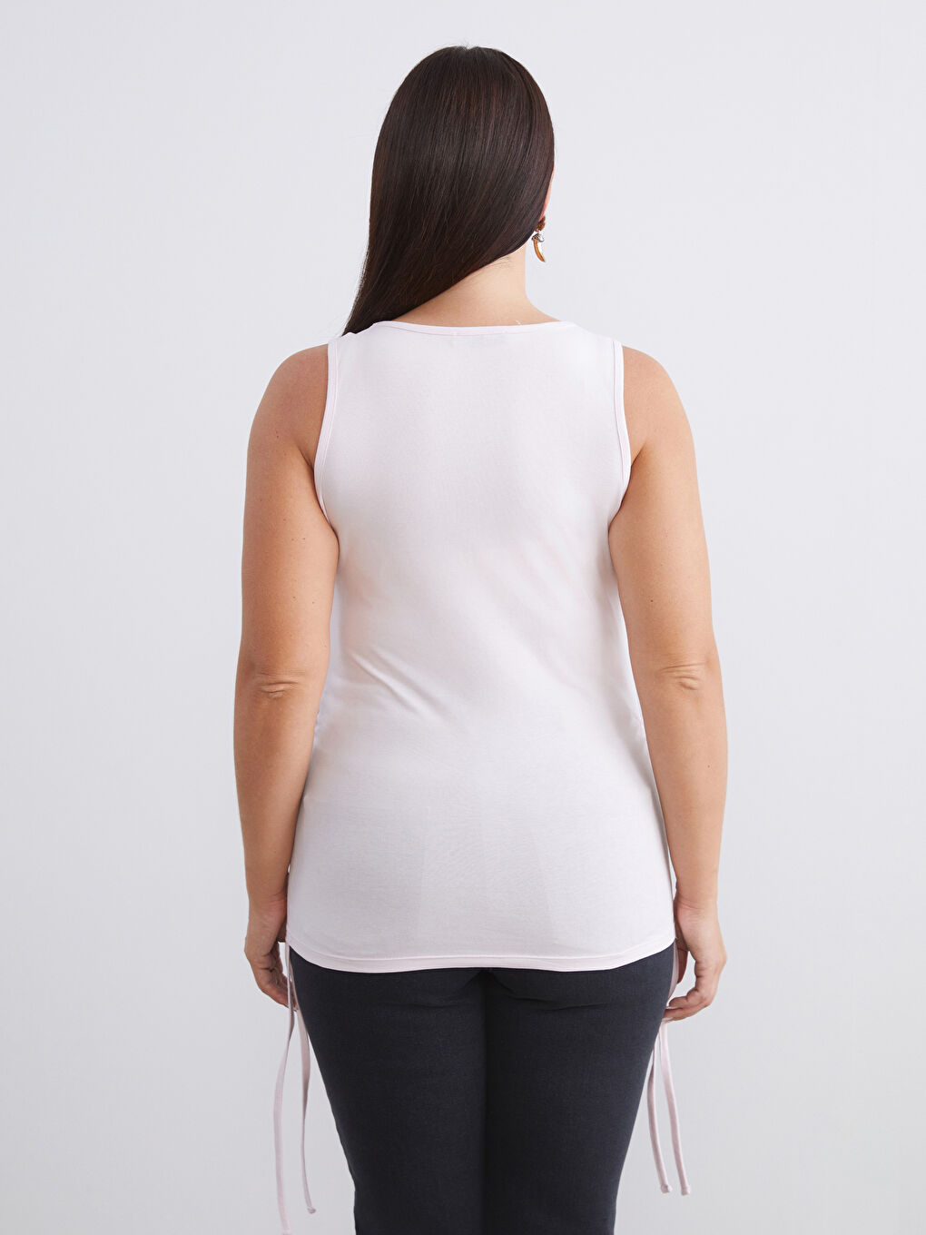 Pembe Büyük Beden Kare Yaka Büzgülü Kadın Atlet 2'li-7