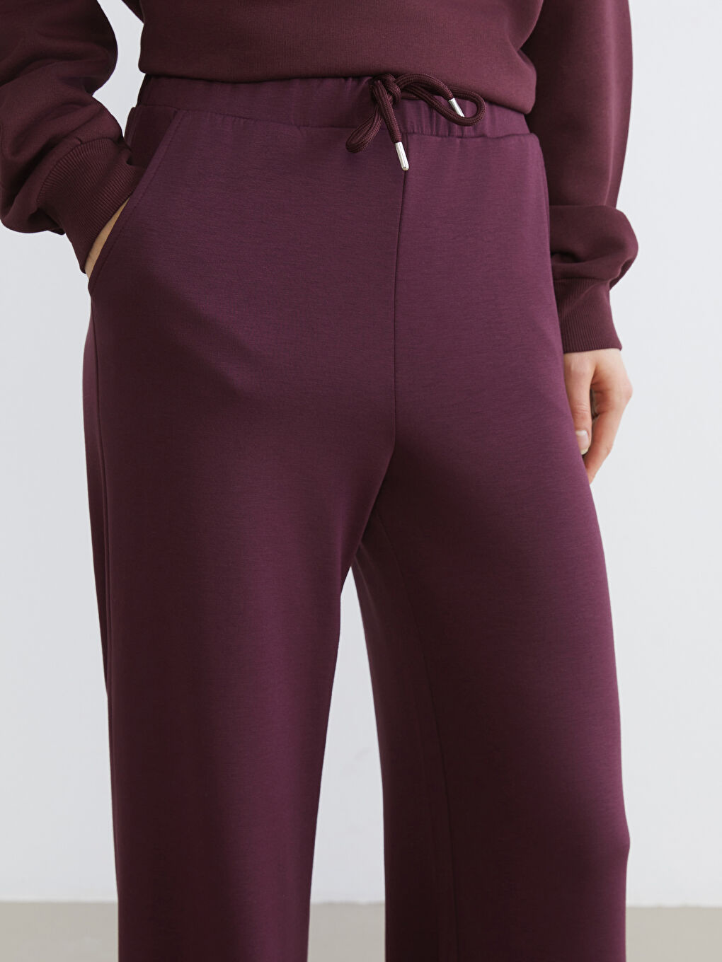 Mürdüm Beli Lastikli Kadın Eşofman Altı-2