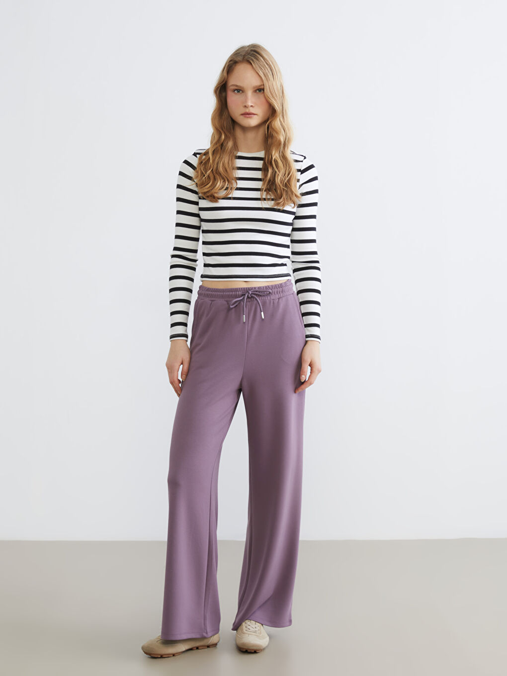 Mor Beli Lastikli Kadın Eşofman Altı