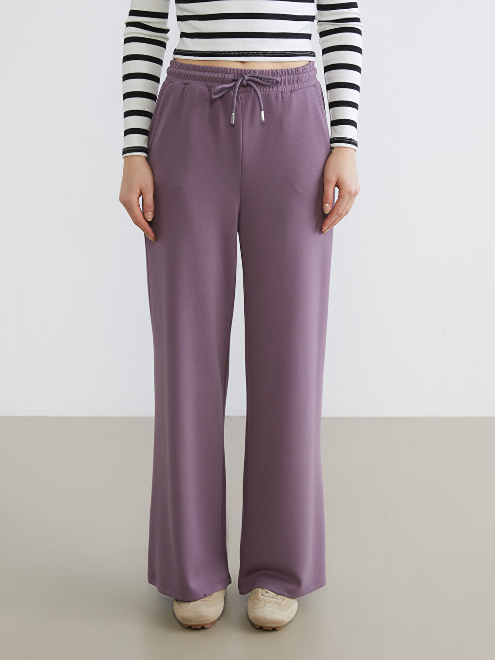 Mor Beli Lastikli Kadın Eşofman Altı-1