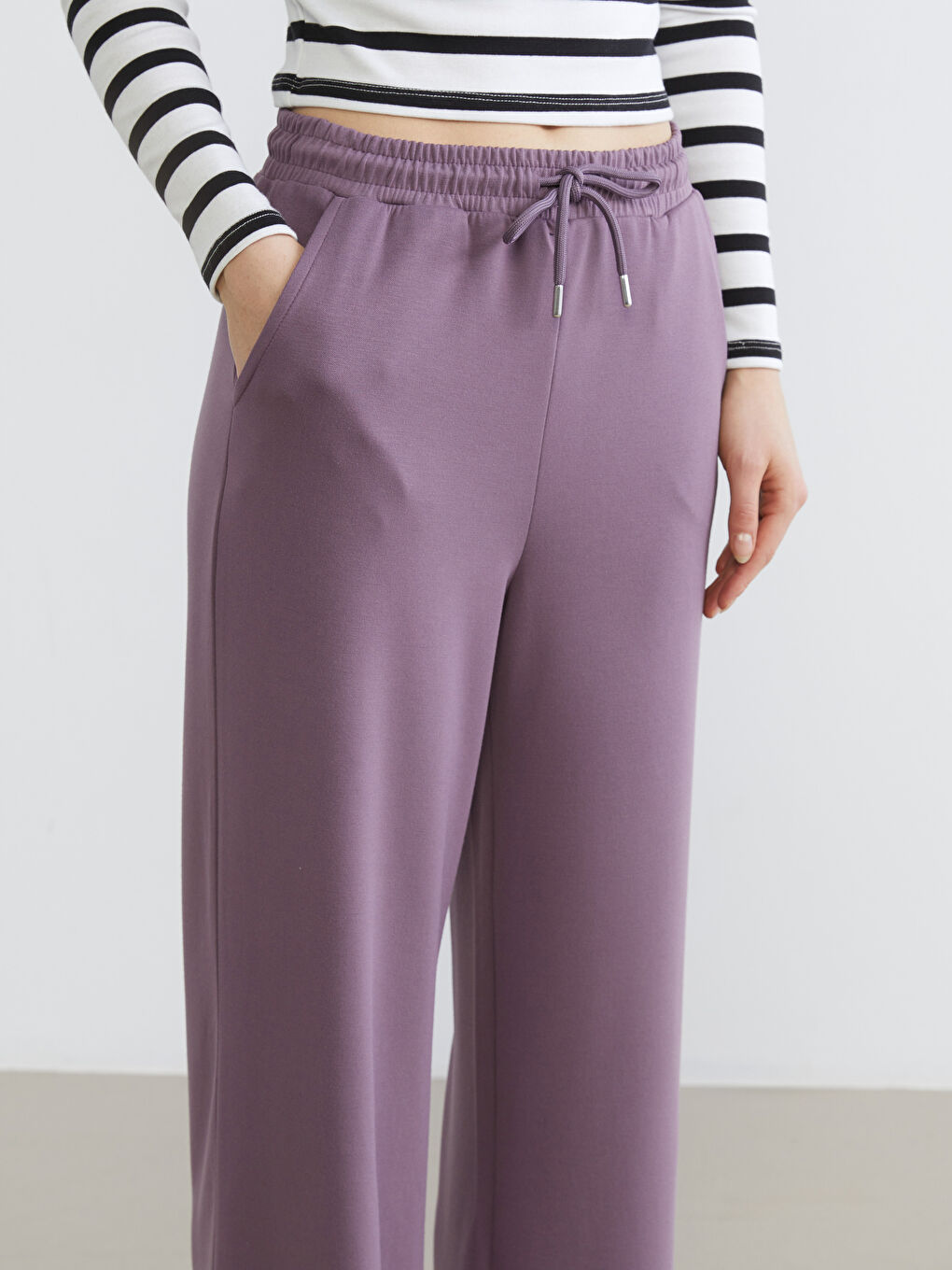 Mor Beli Lastikli Kadın Eşofman Altı-2